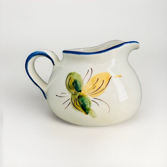 Vintage Hand Painted Pitcher Made In Italy for FTD Blue Flower Vase Farm House - Picture 2 of 10